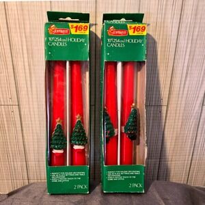 JoyBrite 10 Inch Holiday Candles Red Christmas Tree DecorationOld Stock 2 Packs